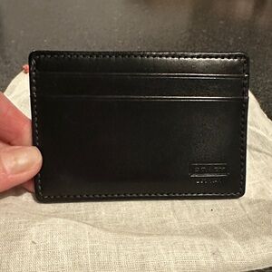 Coach Black Smooth Leather Card Holder with Embossed Logo